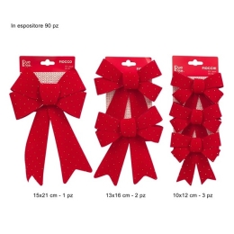 Christmas bow with a velvet-like finish, red with shiny rhinestones (set of 3)