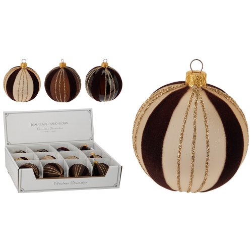 Christmas ball 80 mm brown, glittered gold decor (mix of 3 colours, price /1 pcs)