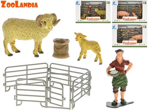 4asstd (sheep, pig) plastic farm animal w/cub & accessories in OTB