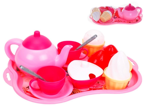 Kitchen set w/stove and desserts 15pcs of dishes in net