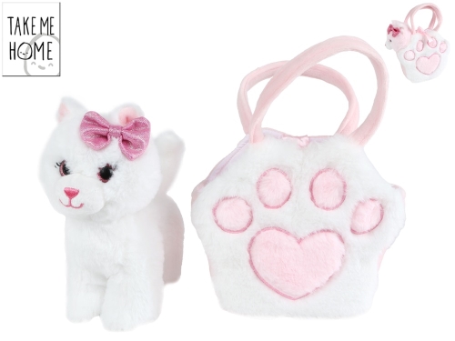 Take Me Home 2asstd color (pink,white) 20cm plush cat w/18cm plush bag 0m+