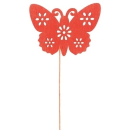 Red wooden butterfly on a wire, 8 x 6 x 0.3 cm