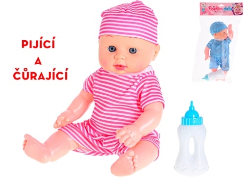 2asstd color 29cm plastic hard body baby doll drinking and peeing w/bottle in PVCbag w/hea
