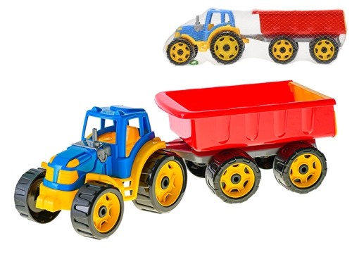 54cm blue/red color plastic tractor w/trailer in net