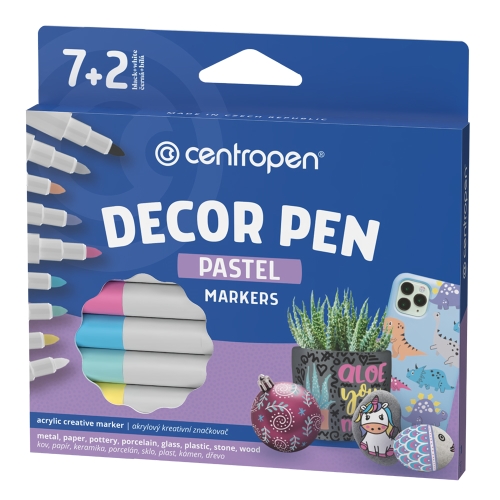 Dekoračný popisovač CENTROPEN 2738 Decor Pen Pastel - sada 7+2 ks