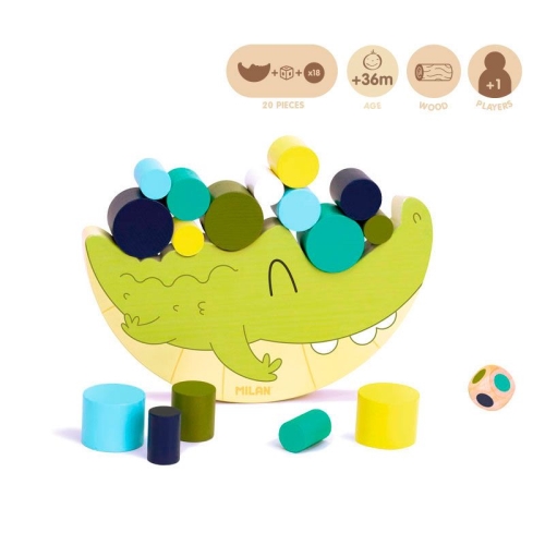 Edukačná hračka drevená - Coco Balance (valčeky + kocka)