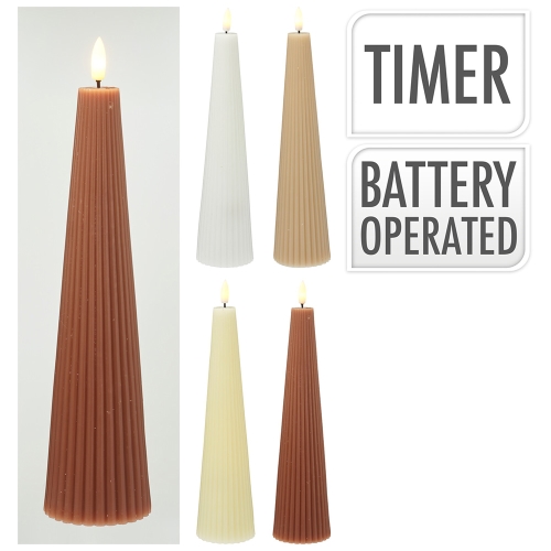 LED candle with timer 25 cm with scalloped surface (mix of 4 colours)
