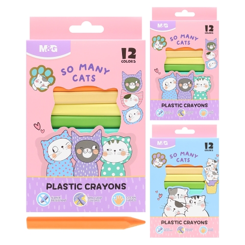 Plastic triangular crayons M&G So Many Cats - set of 12 colors