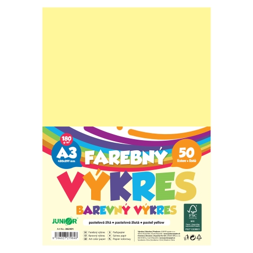 A3 Color Drawing Paper, 180 g/m2, pack of 50 - pastel yellow