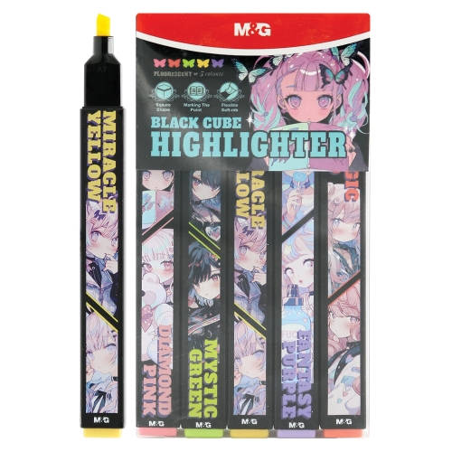 Highlighter BLACK CUBE fluorescent M&G Pink Fantasy (set of 5 colours)