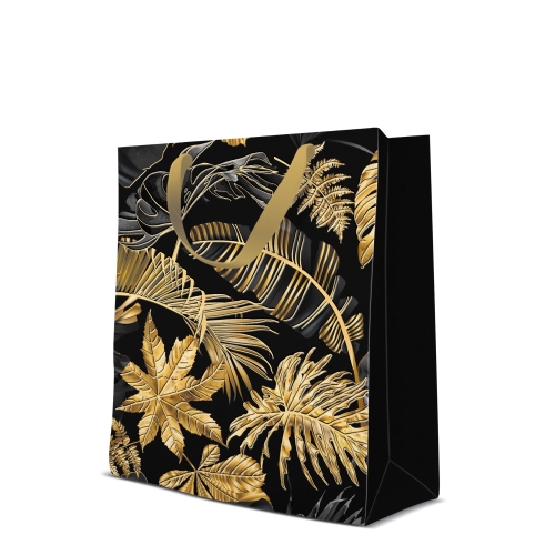 Darčeková taška stredná - Gold Leaves 20x10x25 cm