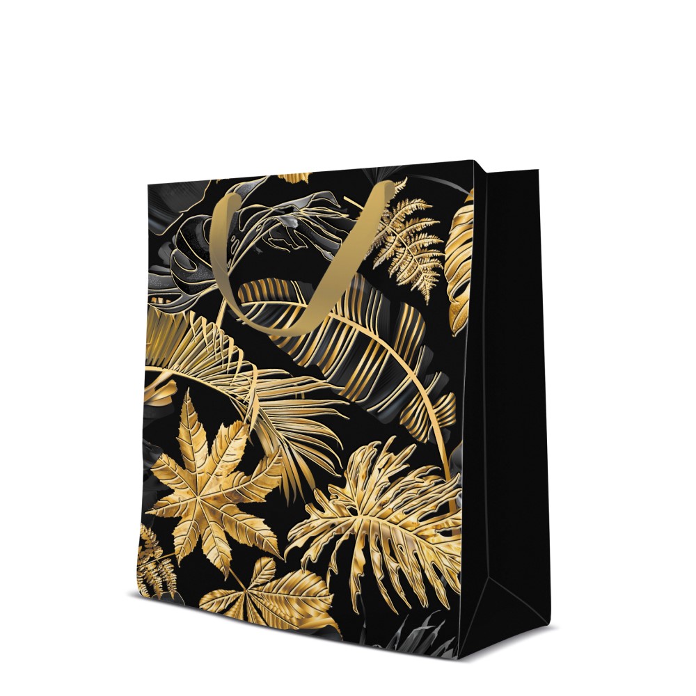Darčeková taška stredná - Gold Leaves 20x10x25 cm