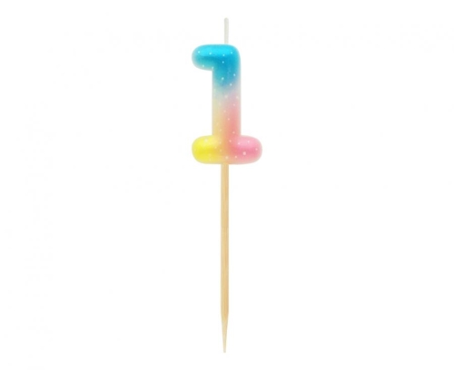 Sviečka tortová - číslica "1" pastel ombre 11 cm