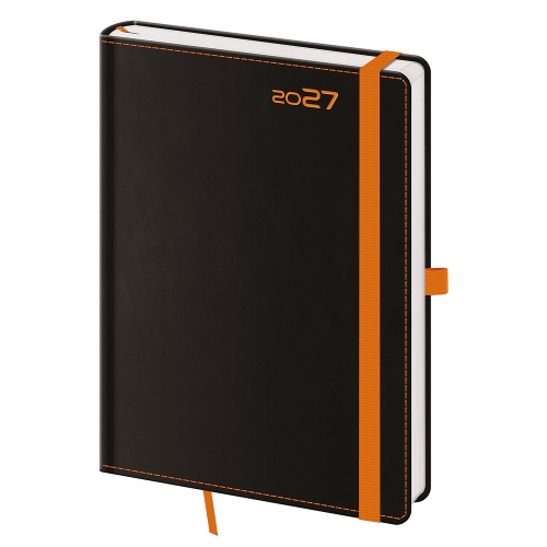 2027 Weekly A5 Black Orange Planner with Pen Loop