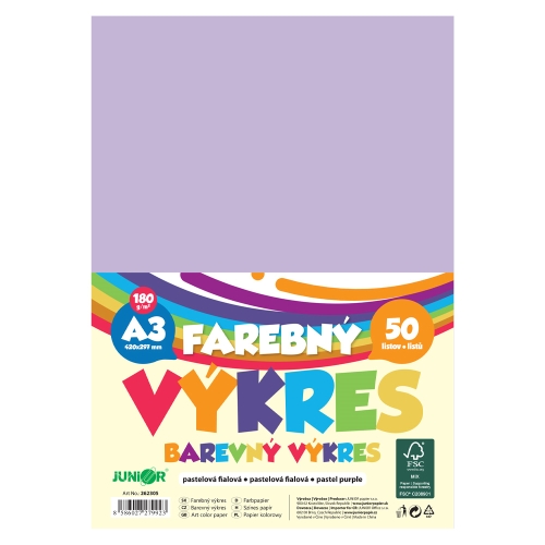 A3 Color Drawing Paper, 180 g/m2, pack of 50 - pastel purple