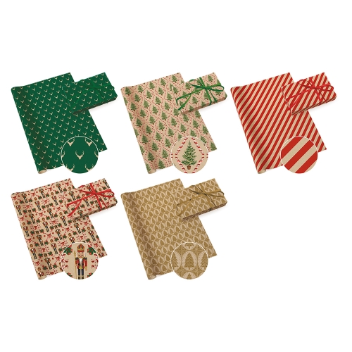 Gift paper 70 x 200 cm - Kraft 8 (mix of 5 Christmas designs)