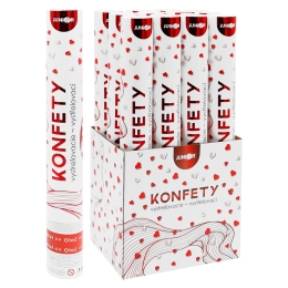 Shooting confetti - tube 40 cm, white and red paper hearts (1)