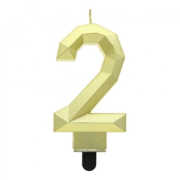 Sviečka tortová - číslica "2" Diamant 7,6 cm, zlatá metalická
