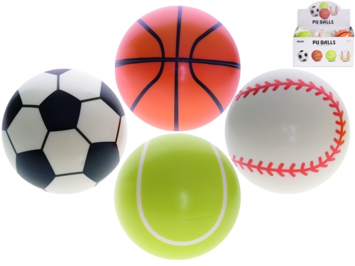 4asstd (baseball,basketball,football,tenis) 11cm soft ball each in shrink 12pcs in DBX