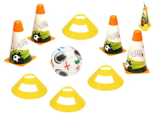 4pcs of 18cm football cone with IML + 4pcs of marker w/IML and full printed 12cm ball in s