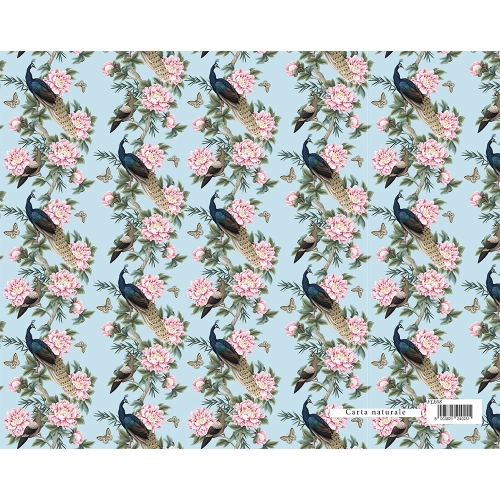 Gift wrapping paper FLORENTIA 70x100 cm - peacock with pink flowers
