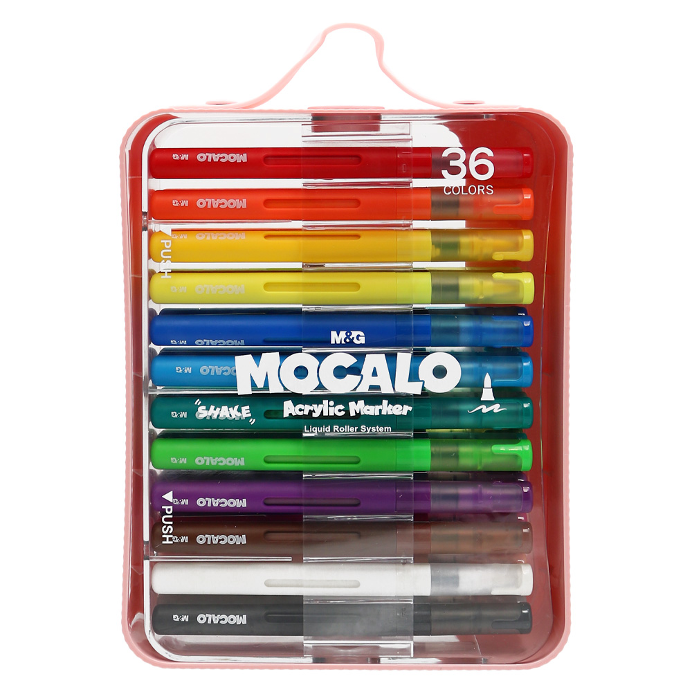Popisovač M&G MOCALO Acrylic Marker, štetcový hrot - sada 36 farieb