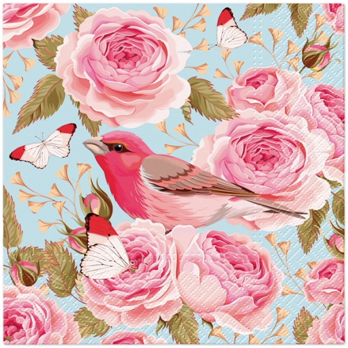 Napkins TaT 33x33cm English Roses Bird