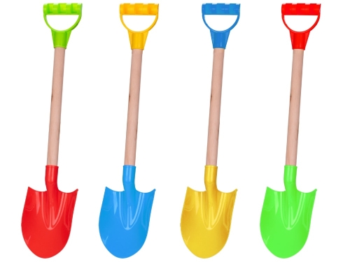 4asstd color (blue,green,yellow,red) 57cm plastic spade w/wooden handle 18m+