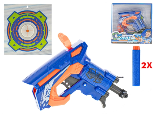 2asstd color (blue,orange) 11cm plastic wind-up gun w/2pcs of soft bullet & target in OTB