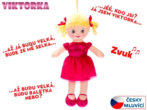Bábika Viktorka handrová 32cm česky hovoriaca na batérie tmavo ružová 0m+ v sáčku
