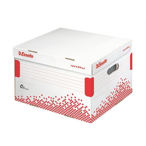 Archive box Esselte Speedbox M with hinged lid white/red