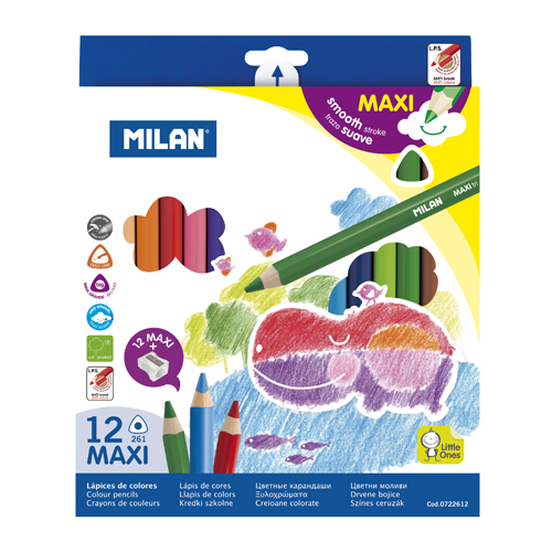 Pastelky MILAN Maxi trojhranné 12 ks + orezávatko