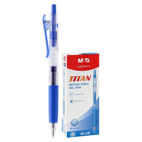 M&G TITAN retractable gel roller, tip 0.7 mm, blue ink