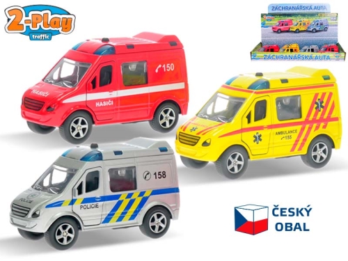 2-Play Traffic 3asstd (fire rescue, ambulance, police) 8cm die cast pull back Czech car 12