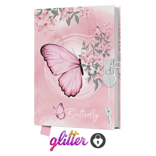 JUNIOR 14x18 cm, 80 sheets, clear with lock - Butterfly