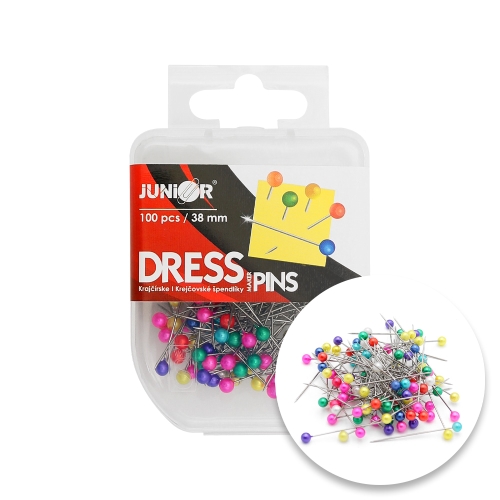 Pins arranging/ colored  JUNIOR, 38 mm/100 pcs, pp box