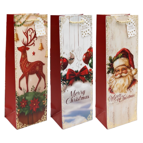 Christmas Gift Bag for a Bottle, 36x12x9 cm, Assorted/1 pc