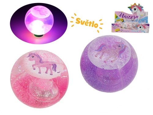 2asstd color (pink, purple) 6,5cm BO "try me" unicorn bouncing ball w/light 12pcs in DBX