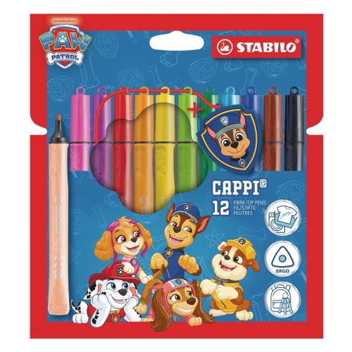 Fixy vláknové s krúžkom na viečku STABILO Cappi  + odznak PAW Patrol