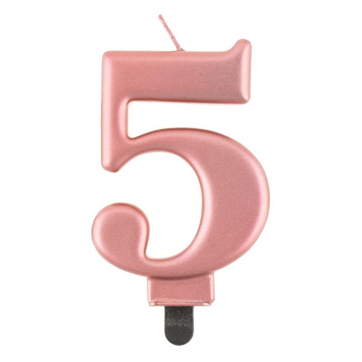 Sviečka tortová - číslica "5" B&C 8 cm, ružovo-zlatá metalická