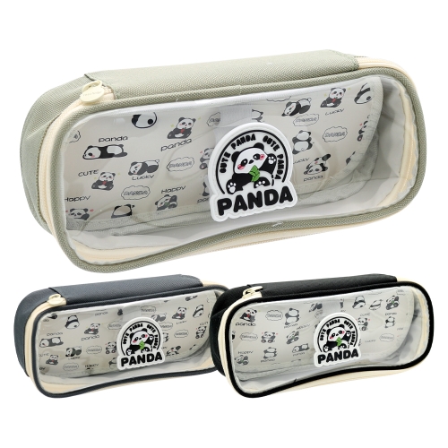 Puzdro na písacie potreby Panda s chlopňou a priehľadným vekom, prázdne (mix farieb)