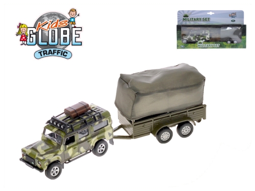 14,5cm die cast pull back Kids Globe Traffic Land Rover Defender Military w/trailer in WBX