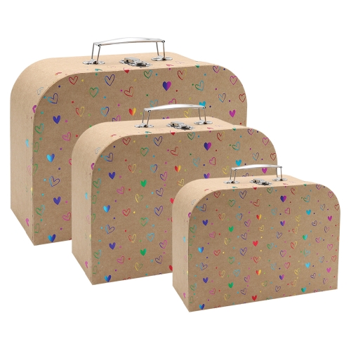 Set of children's suitcases 3 pcs - glossy hot stamp Hearts