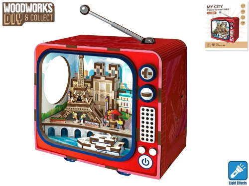 Woodworks DIY wooden construction kit 15,1x8,7x12,5cm BO Streets of Paris 98pcs w/light in