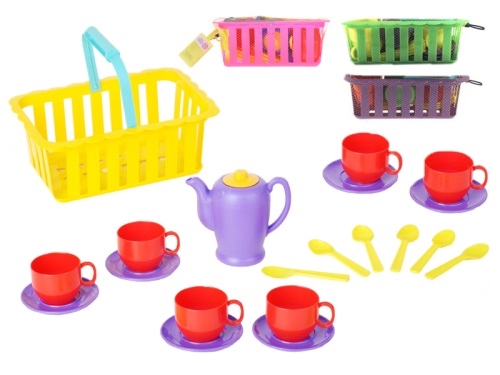 4asstd color plastic tea set w/basket in net