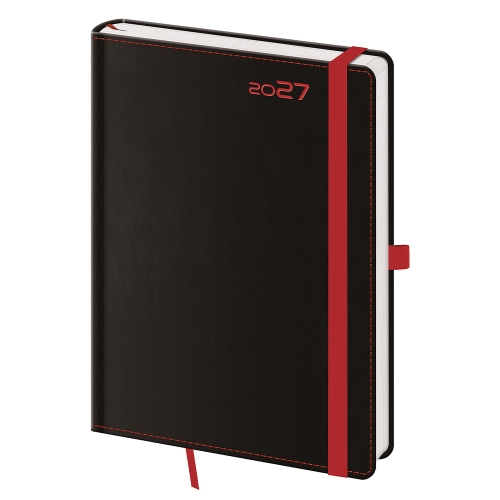 Diár 2027 týždenný  A5 Black Red s pútkom  na pero