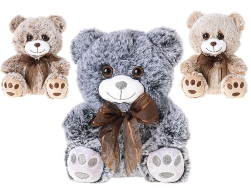 3asstd color ( grey, dark brown, light brown) 18cm plush sitting bear w/ribbon 0m+