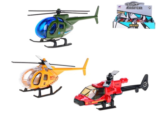 2asstd 3asstd color (red, yellow, green) 9cm die cast helicopter 12pcs in DBX