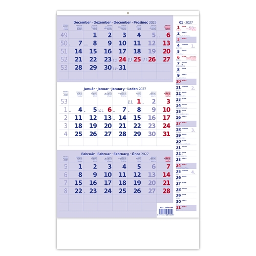 2027 Wall Work Calendar: Blue Three-Month Calendar with Notes