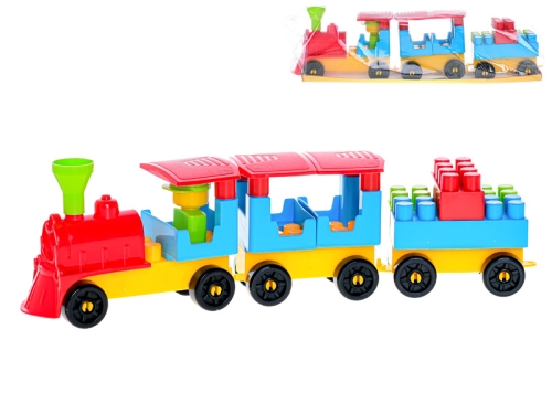 34cm plastic building blocks train w/ 2pcs wagons and stickers